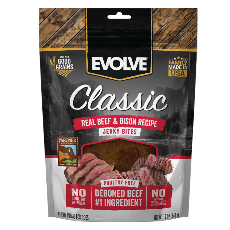 EVOLVE DOG SNACK CLASSIC JERKY BEEF & BISON 12 OZ -340 GR