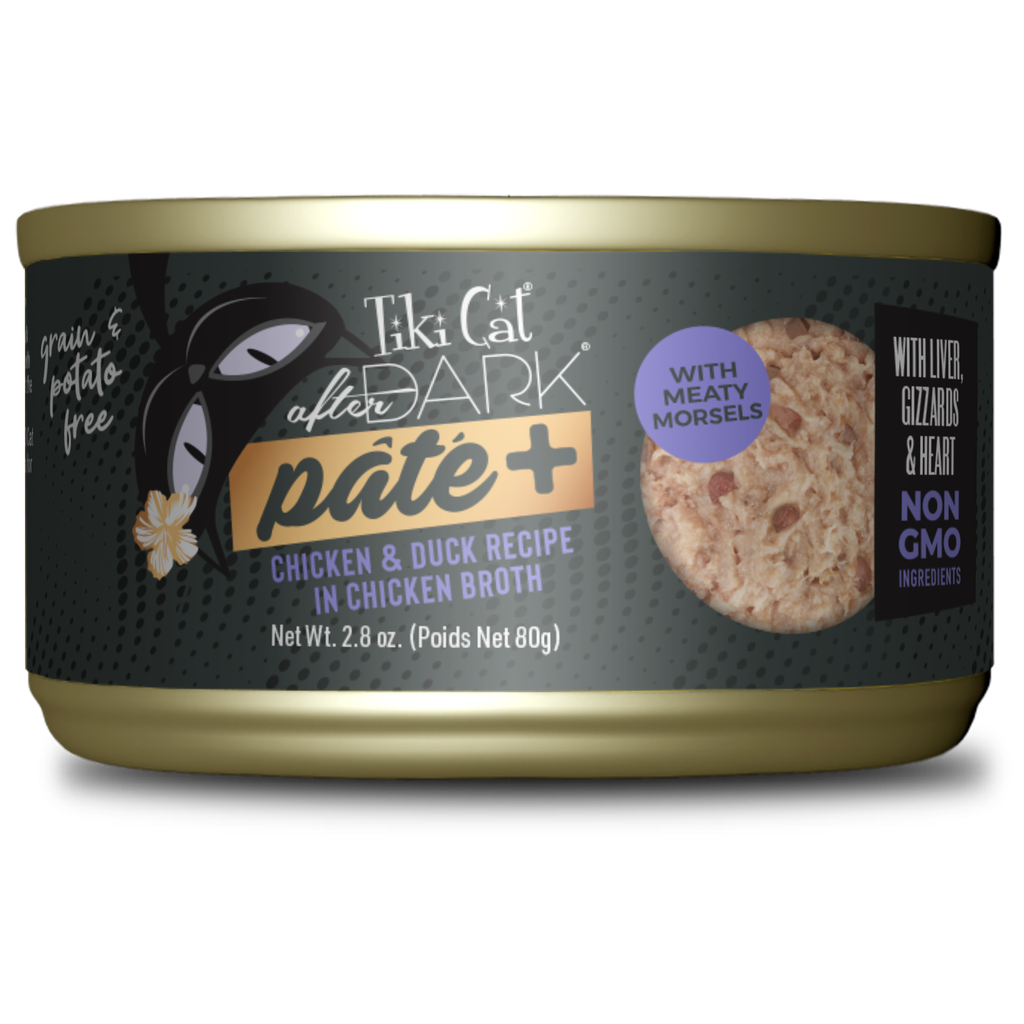 TIKI CAT AFTER DARK PATE PLUS - POLLO Y PATO EN CALDO DE POLLO - 80 GR - LATA