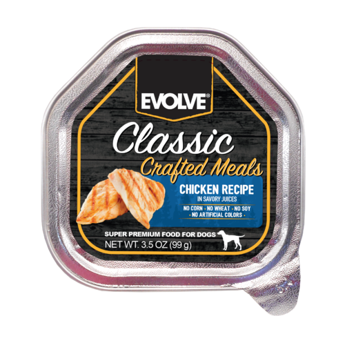 EVOLVE DOG CLASSIC BANDEJA  CRAFTED MEALS POLLO - 3.5 OZ - 99 GR