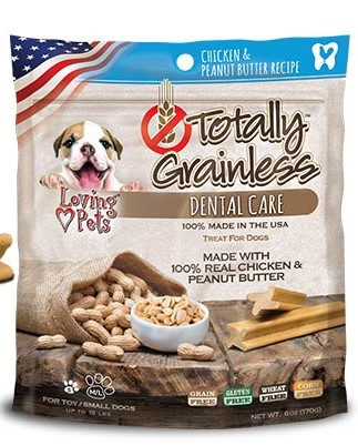 TOTALLY GRAINLESS DOG SNACK DENTAL POLLO Y MANTEQUILLA MANI M-L 6OZ