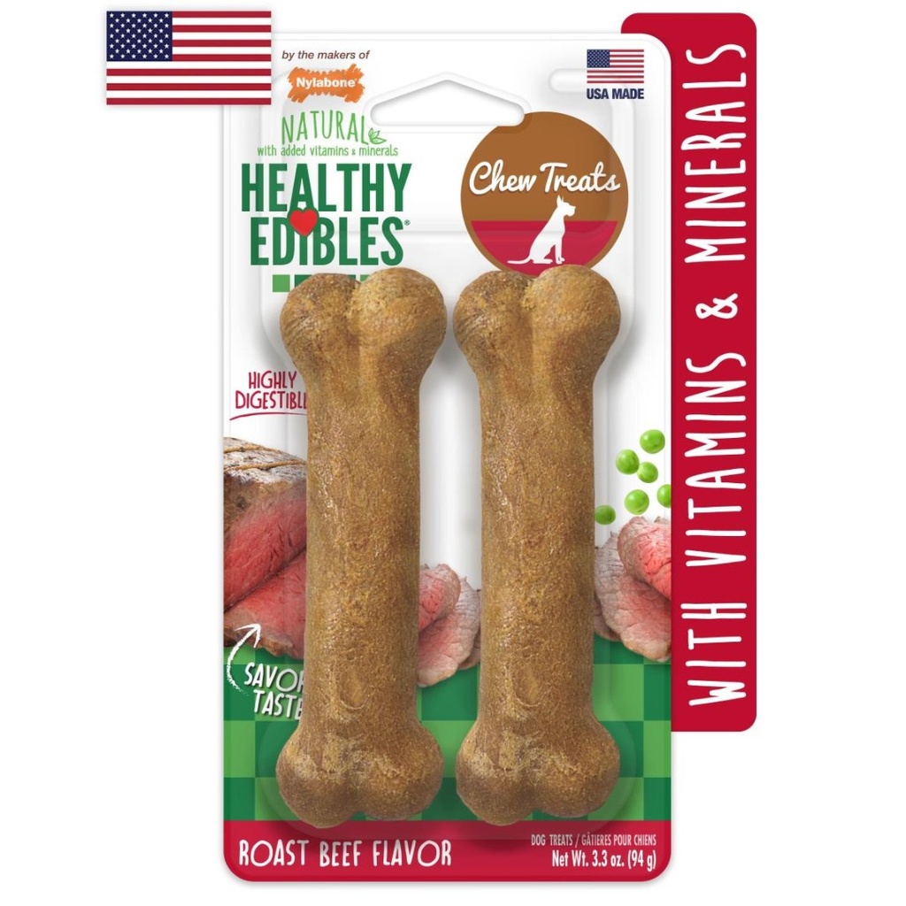 Nylabone HE Dog Snack Longer Lasting Roast Beef 2 Unds Regular 94 Gr