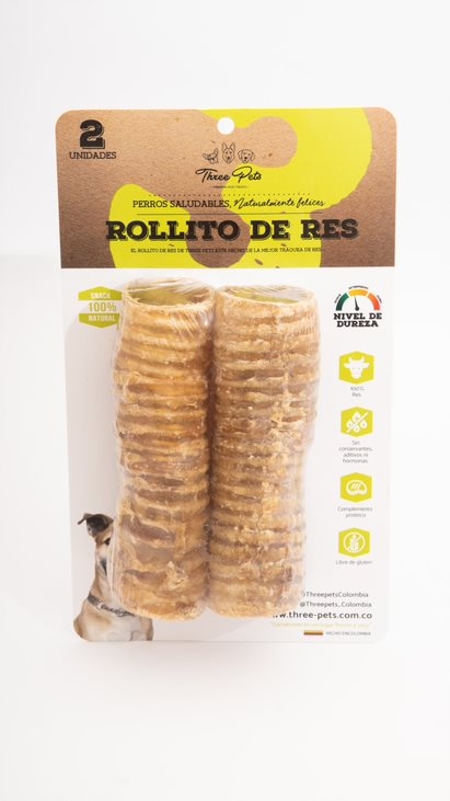 THREE PETS DOG SNACK ROLLITOS DE RES X 2 UNDS 60 GR