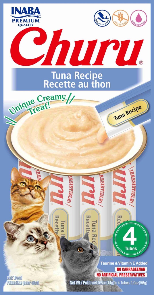 INABA CAT SNACK CHURU 4 PIEZAS - TUNA - ATUN 56 GR