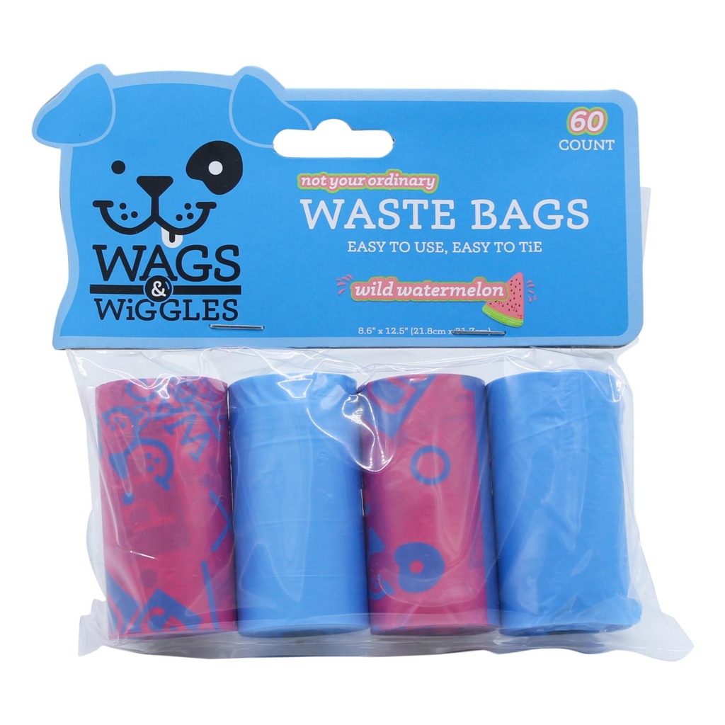 WAGS & WIGGLES BOLSAS PLASTICAS DESECHOS 4 ROLLOS 60 UND TOTAL SANDIA