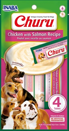 [USD613 IN] INABA DOG SNACK CHURU 4 PIEZAS - CHICKEN WITH SALMON - POLLO  Y SALMON 56 GR