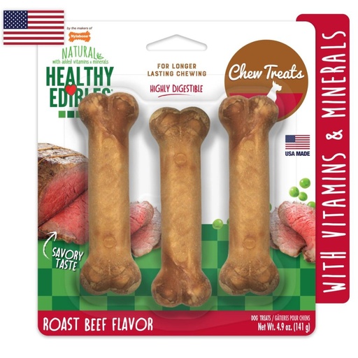 [NE806P] Nylabone HE Dog Snack Longer Lasting Roast Beef 3 Unds Regular 141 Gr