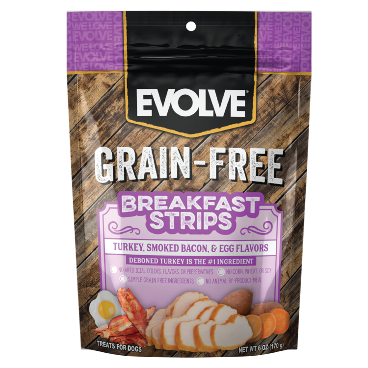 EVOLVE DOG SNACK GRAIN FREE JERKY DESAYUNO PAVO-TOCINETA 6 OZ -170 GR