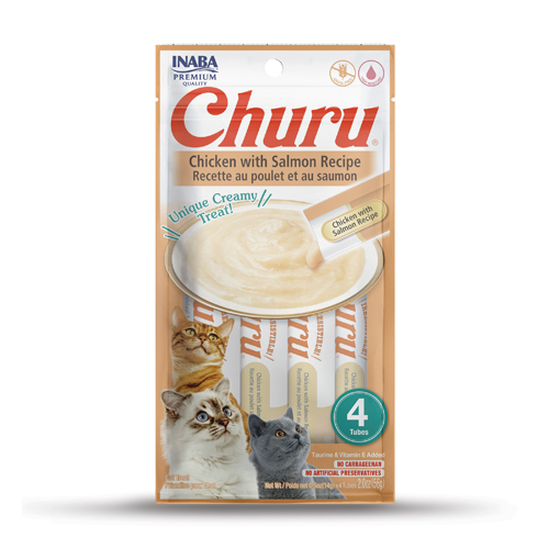 INABA CAT SNACK CHURU 4 PIEZAS - CHICKEN WITH SALMON RECIPE 56 GR