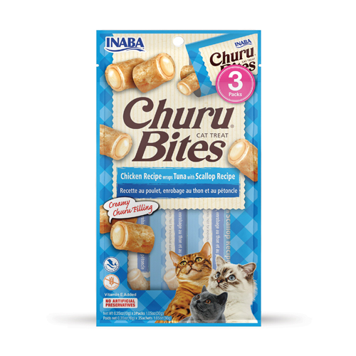 INABA CAT SNACK CHURU - BITES CHICKEN RECIPE WRAPS TUNA WITH SCALLOP RECIPE