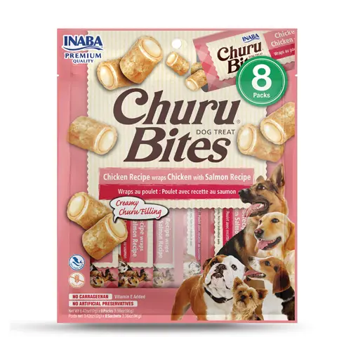 INABA DOG SNACK CHURU - BITES CHICKEN RECIPE WRAPS CHICKEN WITH SALMON RECIPE