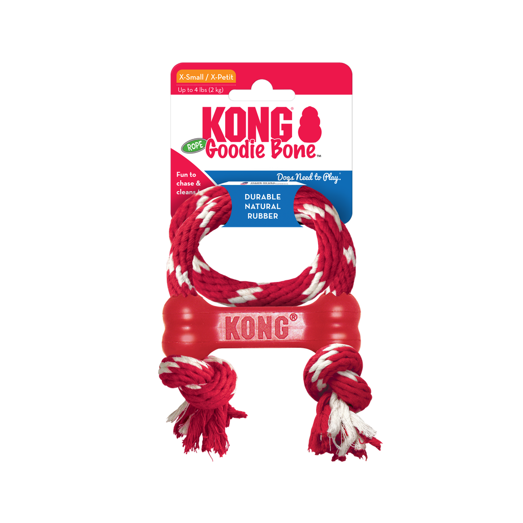 KONG PERRO CAUCHO CLASSIC HUESO CON LAZO XSMALL