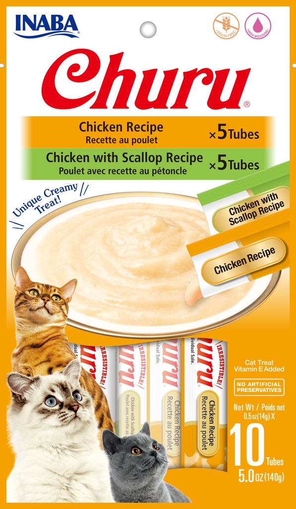 INABA CAT SNACK CHURU 10 PIEZAS - CHICKEN VARIETY 140 GR