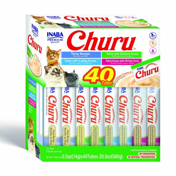 INABA CAT SNACK CHURU 40 PIEZAS - BOX SEAFOOD VARIETY 56GR