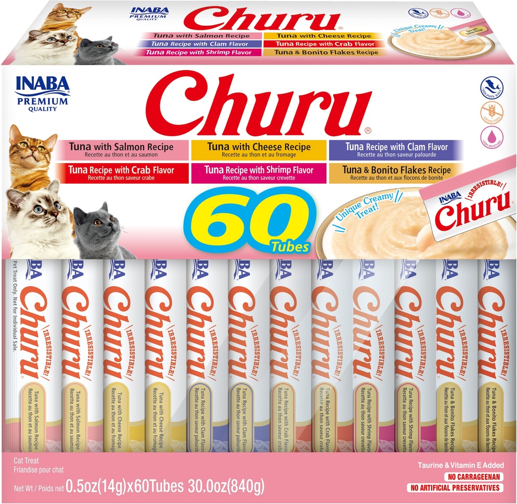 INABA CAT SNACK CHURU 60 PIEZAS - BOX TUNA VARIETY 840 GR