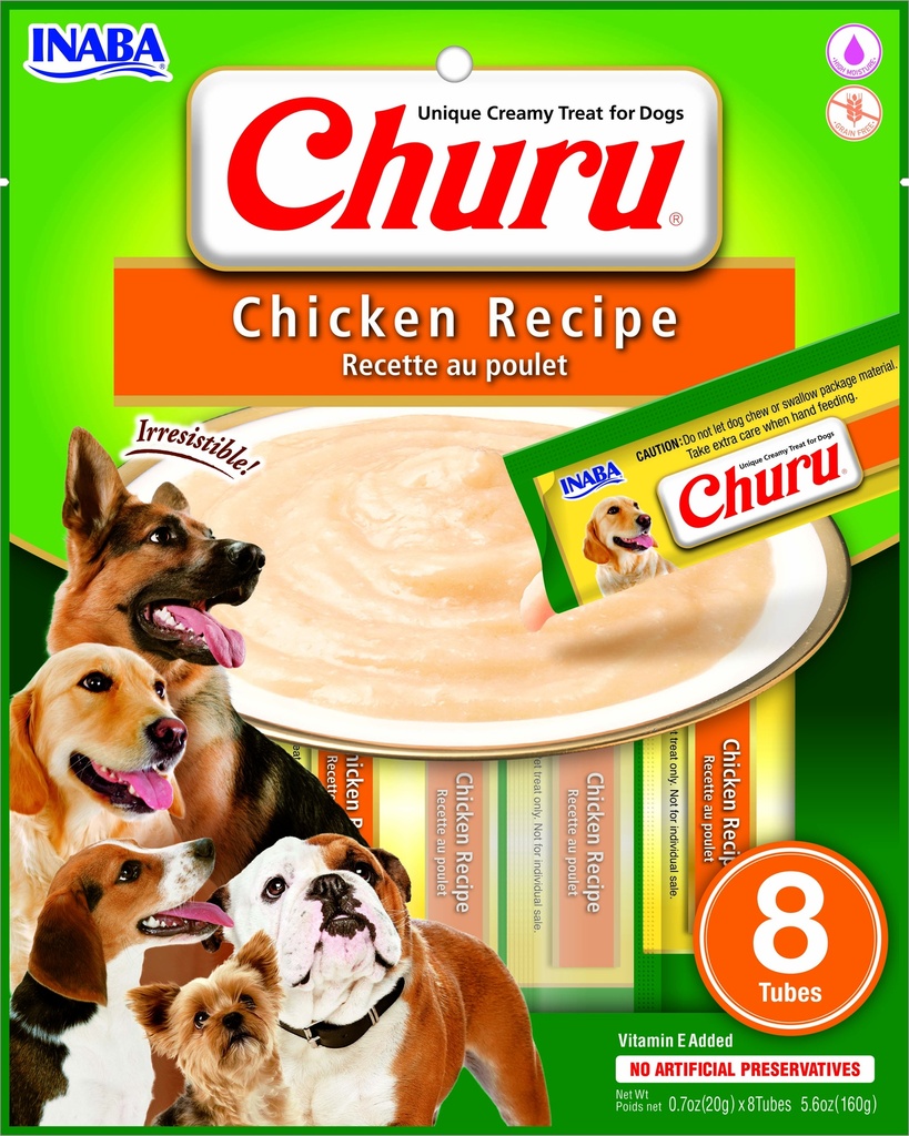 INABA DOG SNACK CHURU 8 PIEZAS - CHICKEN - POLLO 160 GR