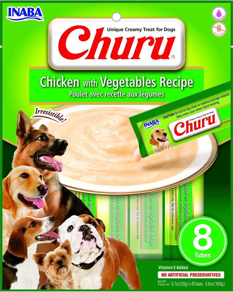 INABA DOG SNACK CHURU 8 PIEZAS - CHICKEN WITH VEGETABLES  160 GR