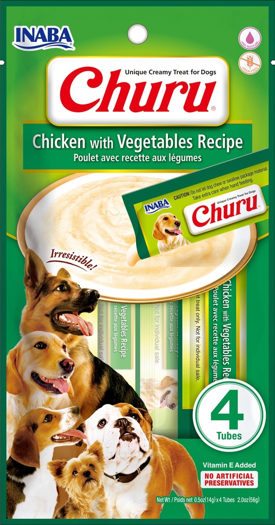 INABA DOG SNACK CHURU 4 PIEZAS - CHICKEN WITH VEGETABLES  56 GR