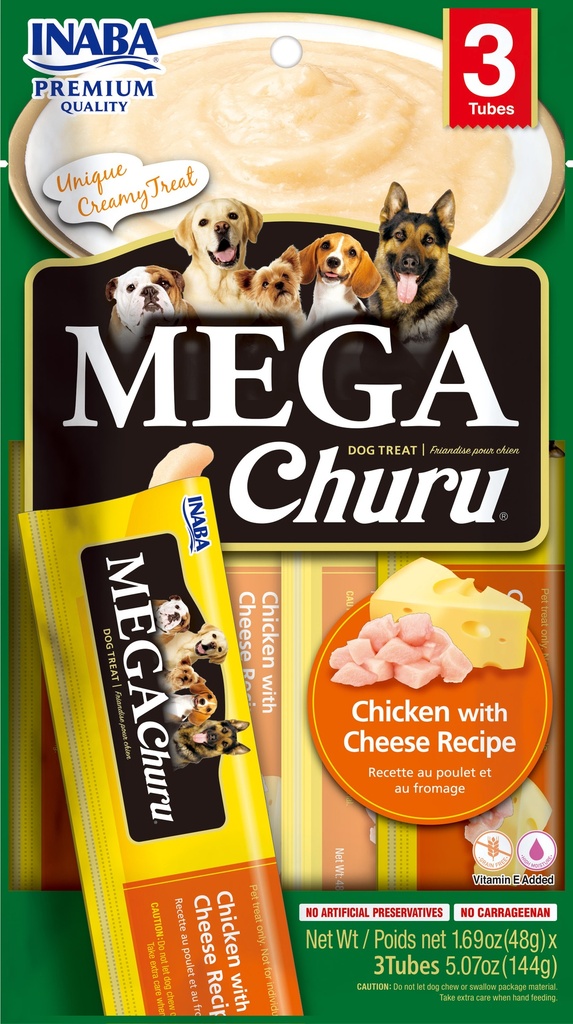 INABA DOG SNACK MEGA CHURU 3 PIEZAS - POLLO Y QUESO 144 GR