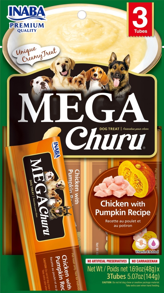 INABA DOG SNACK MEGA CHURU 3 PIEZAS - POLLO Y CALABAZA 144 GR