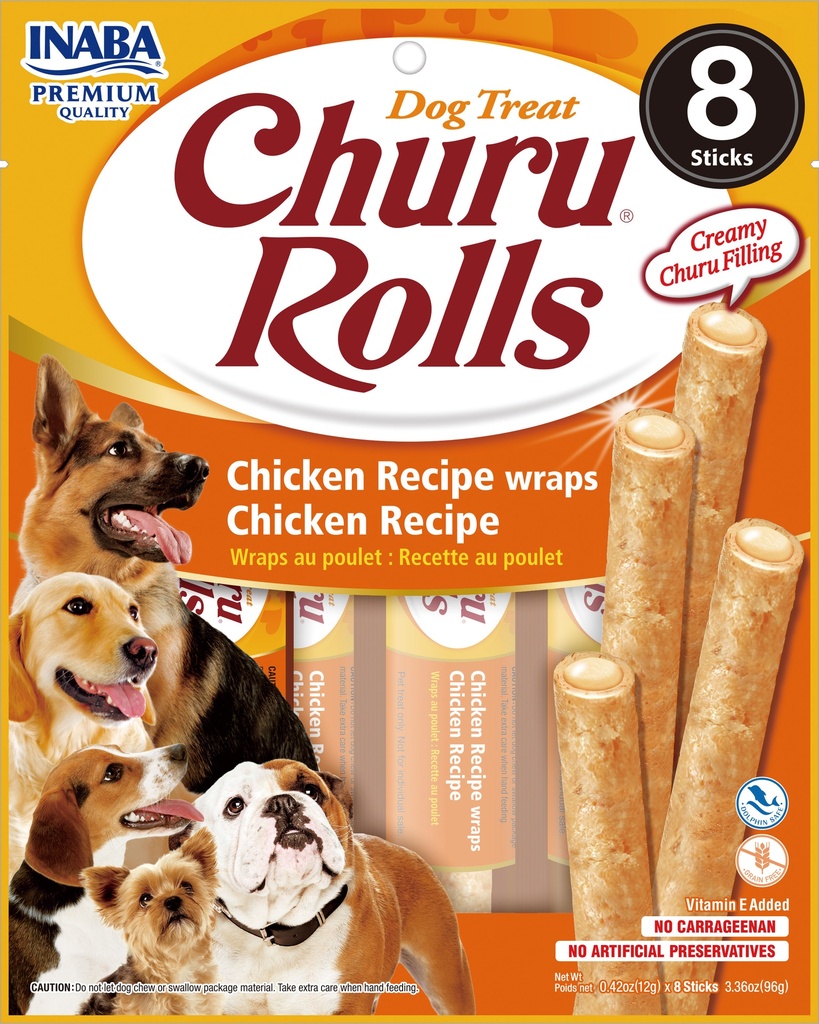 INABA DOG SNACK CHURU - ROLLS 8P  CHICKEN 96 GR