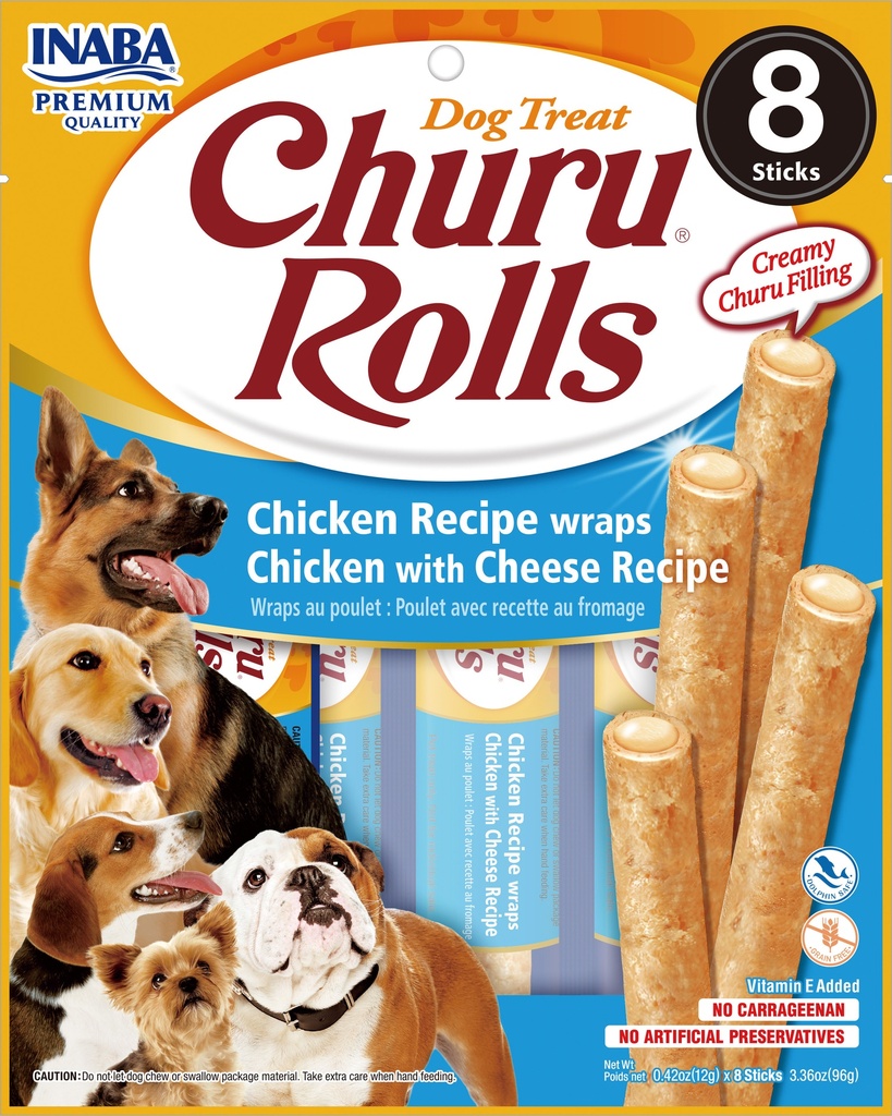 INABA DOG SNACK CHURU - ROLLS 8P  CHICKEN WITH CHEESE 96 GR