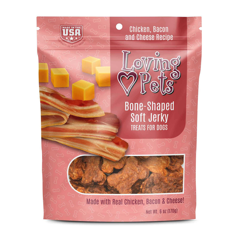 LOVING PETS DOG SNACK JERKY - TOCINO Y QUESO - HUESOS 6 OZ