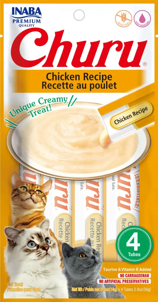 INABA CAT SNACK CHURU 4 PIEZAS - CHICKEN -  POLLO 56 GR 