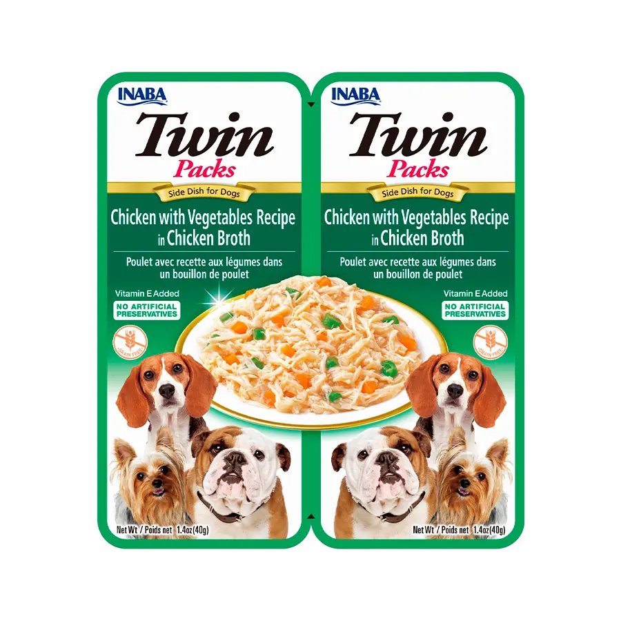 INABA DOG - TWIN PACKS CHICKEN WITH VEGETABLES RECIPE IN CHICKEN BROTH 80 gr
