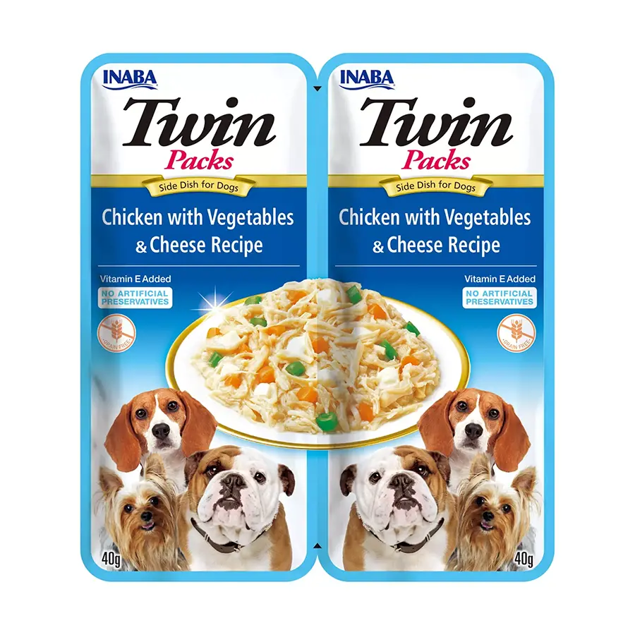 INABA DOG - TWIN PACKS CHICKEN WITH VEGETABLES & CHEESE RECIPE IN CHICKEN BROTH 80 gr