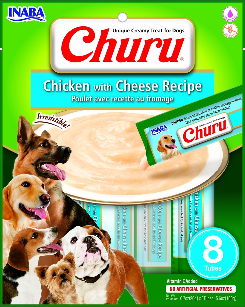 PROMO FECHA CORTA MAY-19-2026 - INABA DOG SNACK CHURU 8 PIEZAS - CHICKEN WITH CHEESE- POLLO  Y QUESO 160 GR 