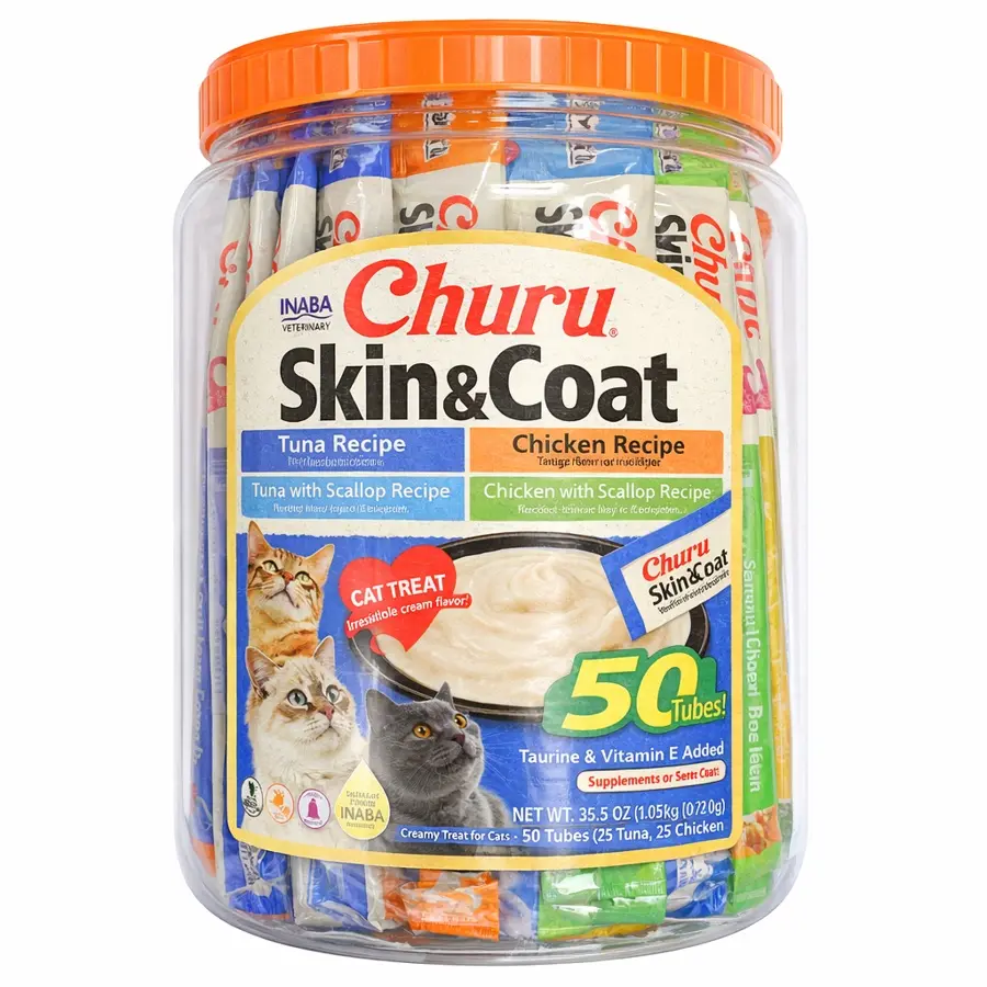 INABA CAT SNACK CHURU 50 PIEZAS - VARIEDAD CHURU SKIN AND COAT