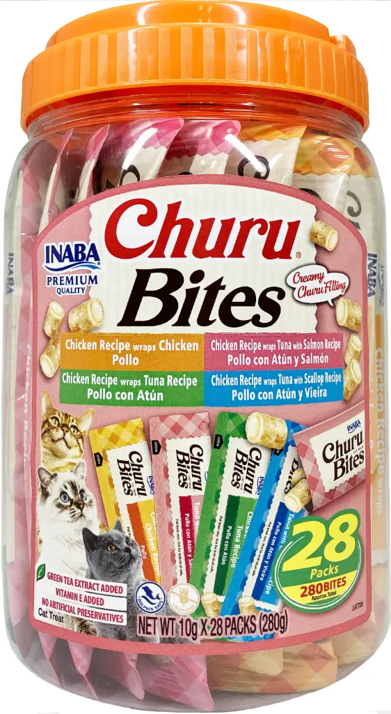INABA CAT SNACK CHURU BITES 28 PIEZAS - VARIEDAD POLLO