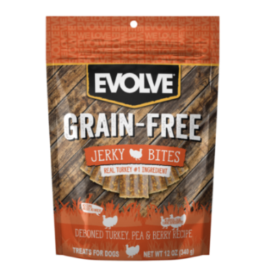 PROMO FECHA CORTA - SEP-28-2026 - EVOLVE DOG SNACK GRAIN FREE JERKY TURKEY- PAVO 12 OZ -340 GR  