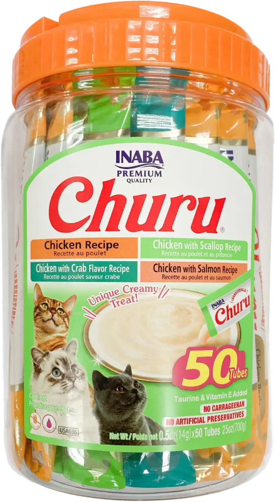 INABA CAT SNACK CHURU 50 PIEZAS - CHICKEN & SEAFOOD VARIETIES