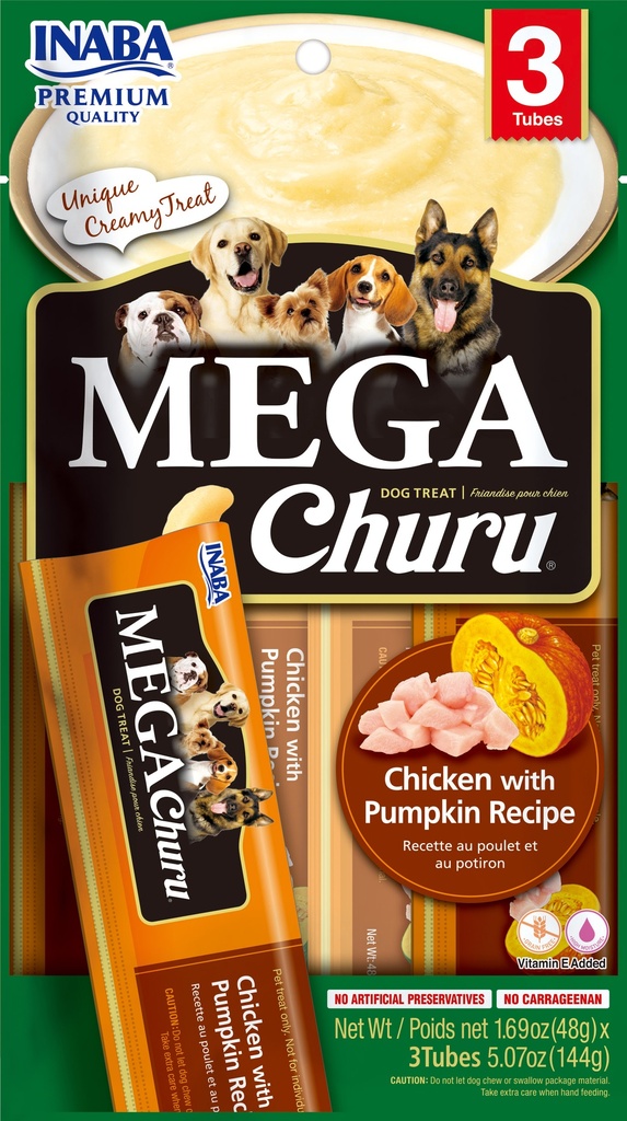 PROMO FECHA CORTA - SEP-02-2026-INABA DOG SNACK MEGA CHURU 3 PIEZAS - POLLO Y CALABAZA 144 GR 