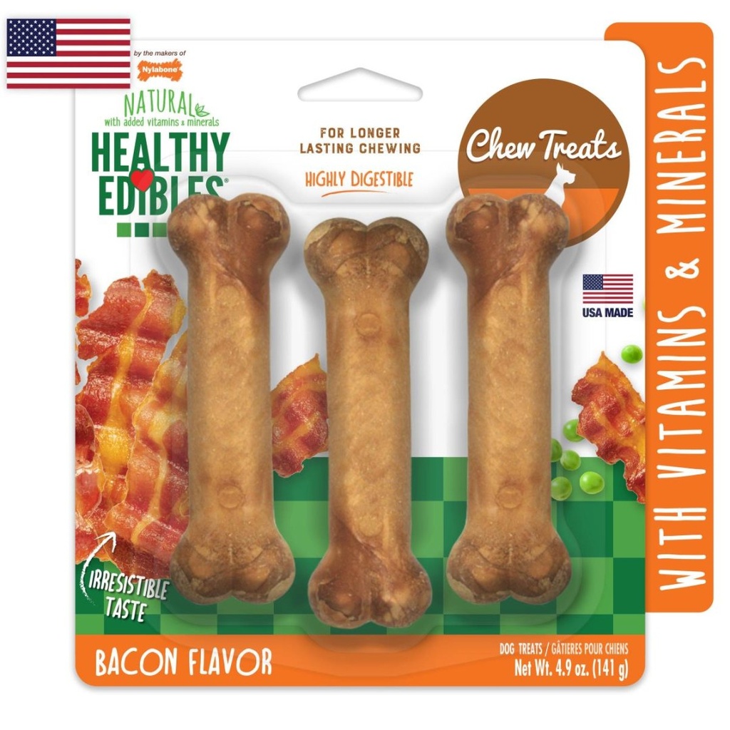 PROMO FECHA CORTA ENE-06-27 Nylabone HE Dog Snack Bacon 3 Unds Regular 141 Gr 