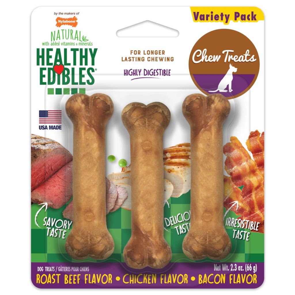 PROMO FECHA CORTA FEB-23-27 Nylabone HE Dog Snack Longer Lasting  Variety 3 Unds Petite 66 Gr