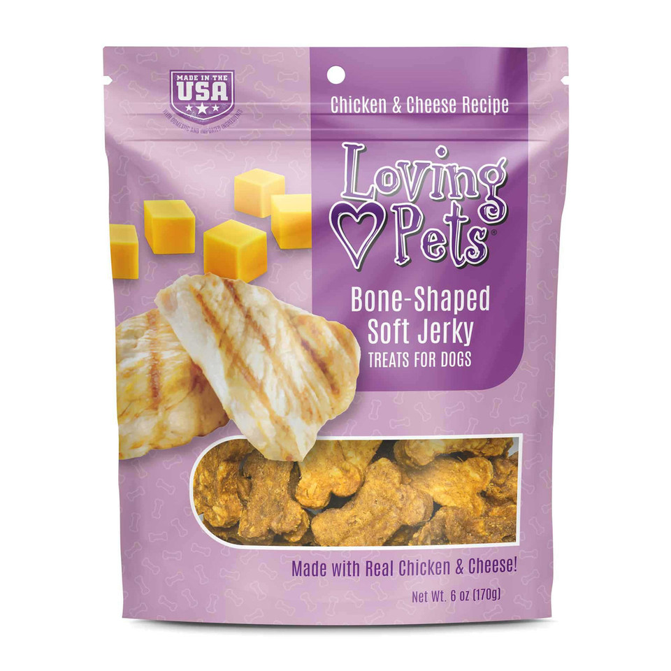 PROMO FECHA CORTA FEB-07-27 LOVING PETS DOG SNACK JERKY  - POLLO Y QUESO - HUESOS 6 OZ 