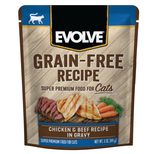 EVOLVE CAT GRAIN FREE POUCHE POLLO Y RES - 3 OZ - 85 GR