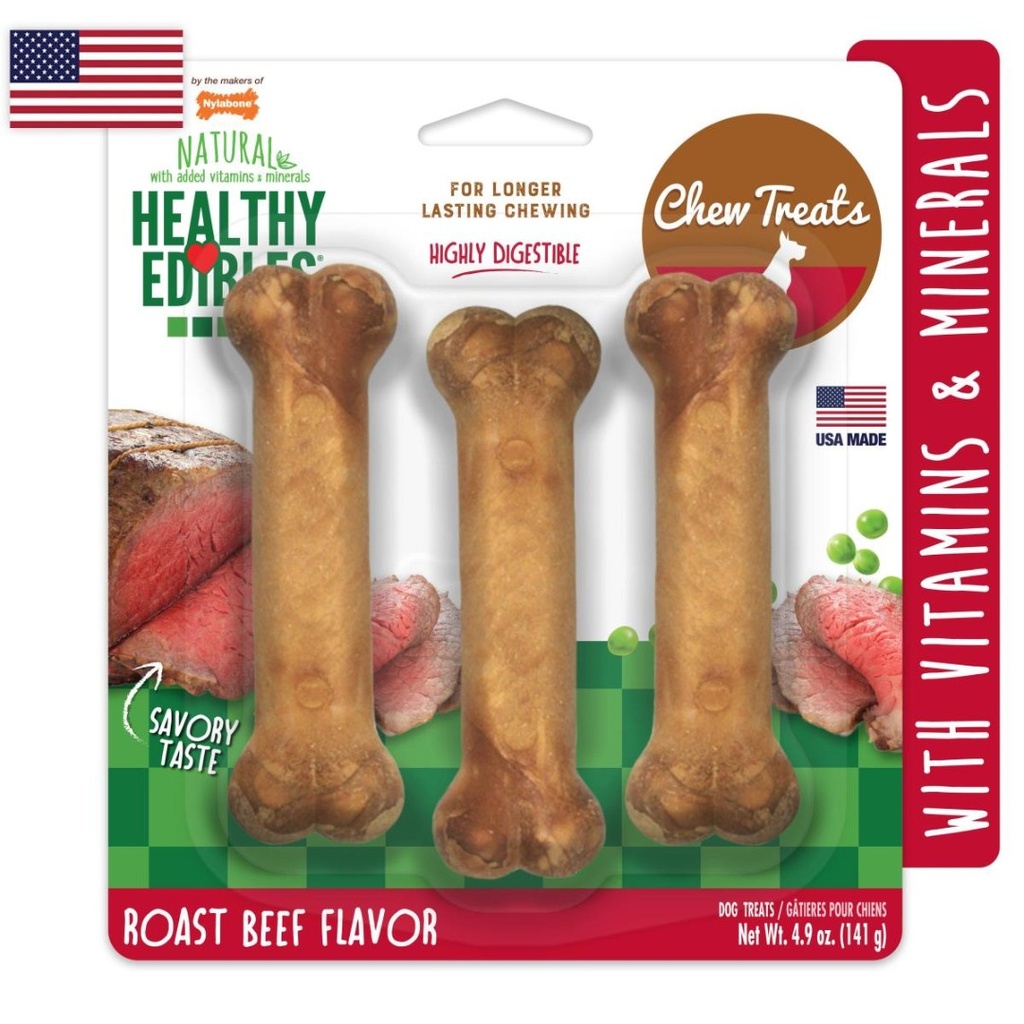 Nylabone HE Dog Snack Longer Lasting Roast Beef 3 Unds Regular 141 Gr