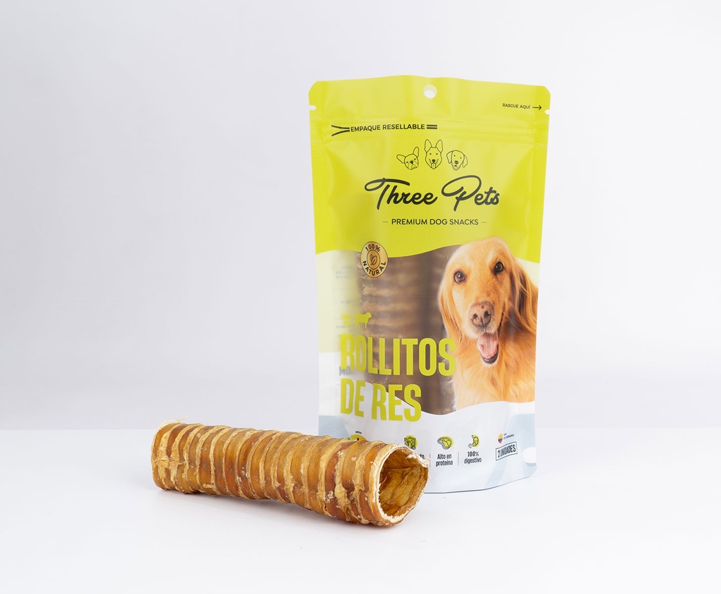 THREE PETS DOG SNACK ROLLITOS DE RES X 2 UNDS 60 GR