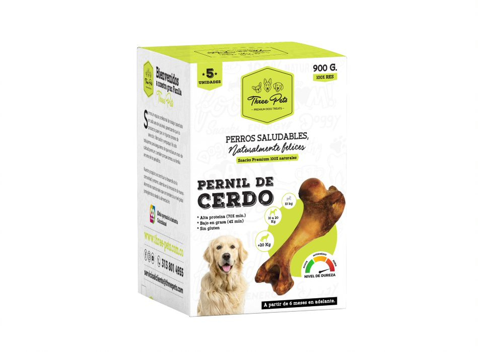 THREE PETS DOG SNACK CAJA PERNIL DE CERDO X 5 UNDS  900 GR