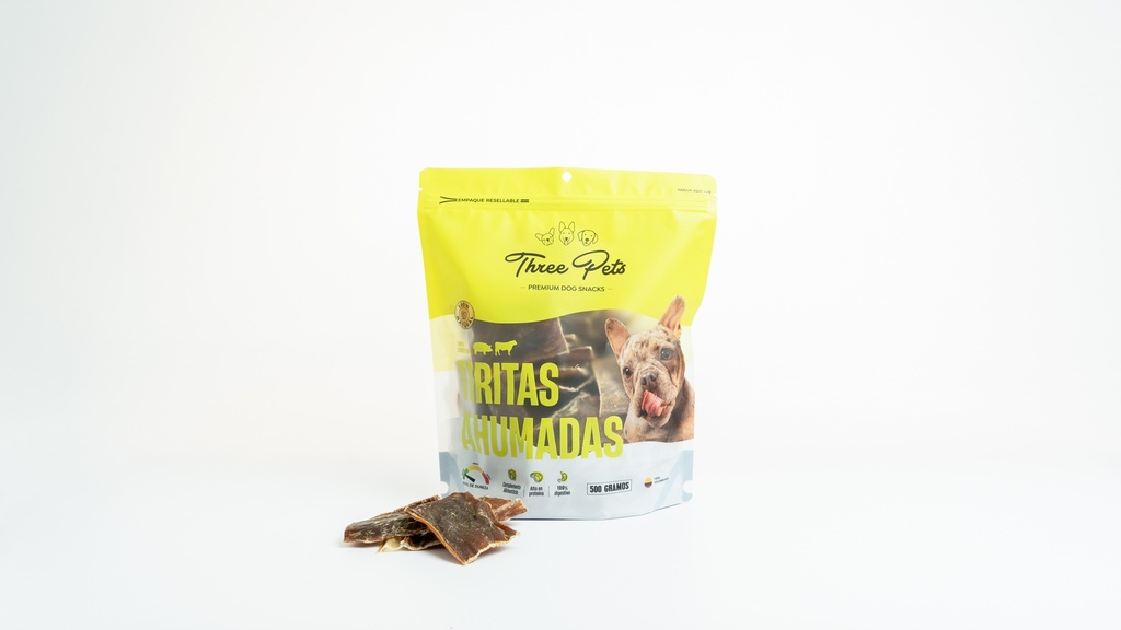 THREE PETS DOG SNACK BOLSA TIRITAS AHUMADAS X 70 UNDS 500 GR