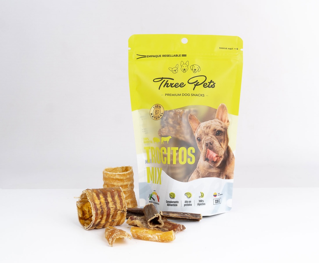 THREE PETS DOG SNACK TROCITOS MIX X 18 UNDS 120 GR