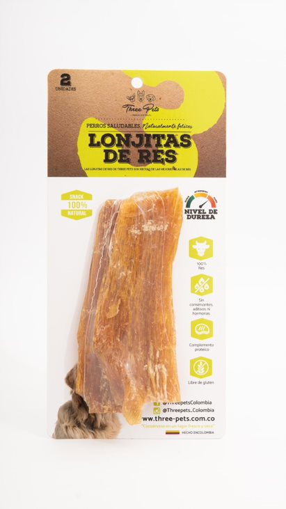 THREE PETS DOG SNACK LONJITAS DE RES X 2 UNDS 100 GR