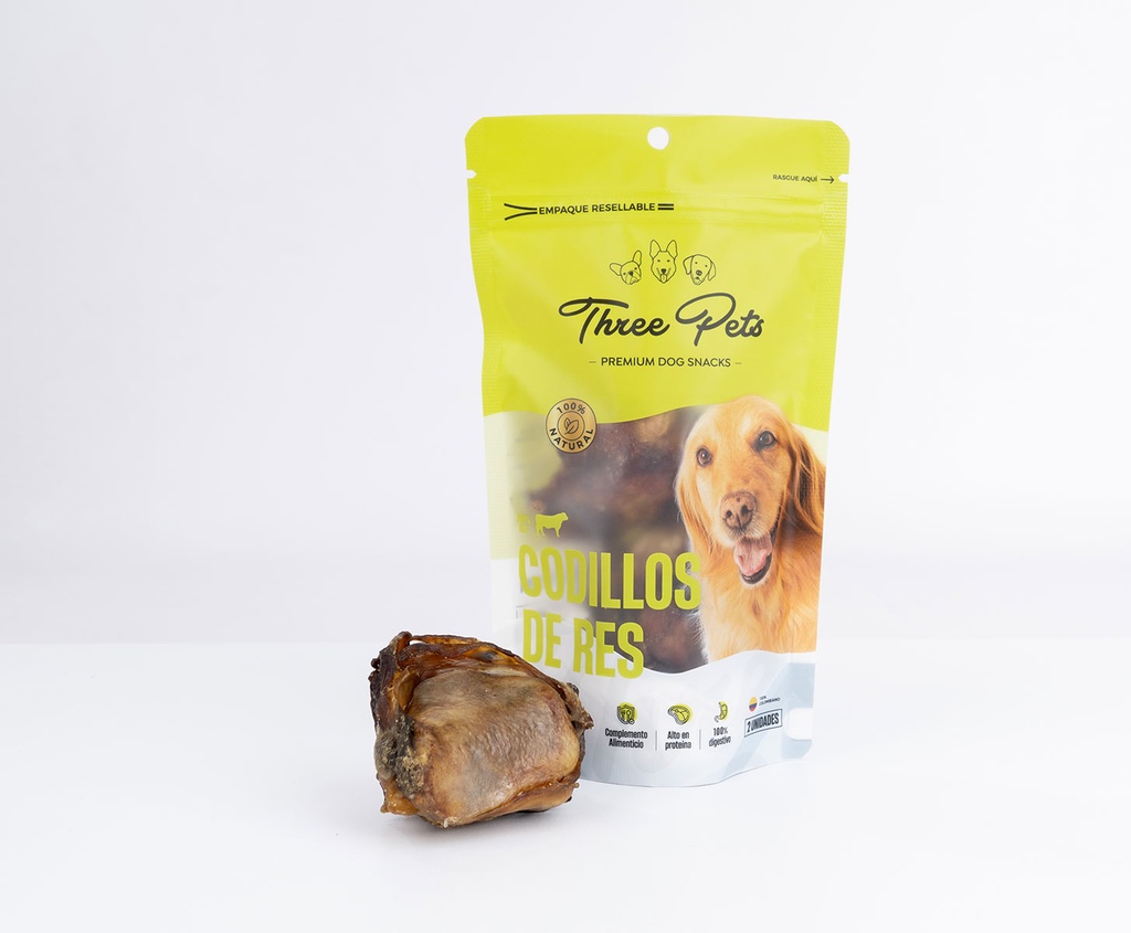 THREE PETS DOG SNACK CODILLOS DE RES X 2 UNDS 190 GR