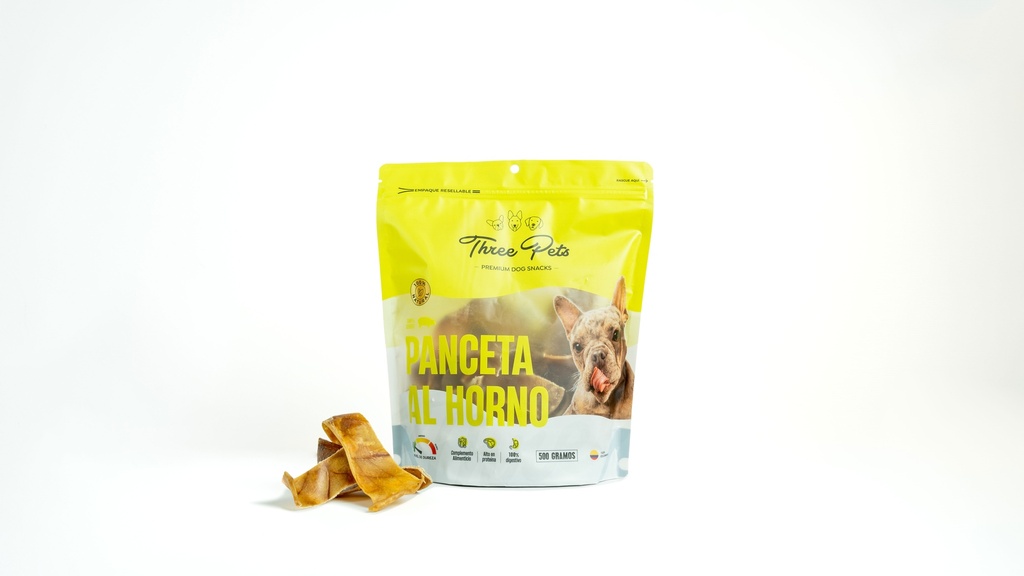 THREE PETS DOG SNACK BOLSA PANCETA AL HORNO X 500 GR