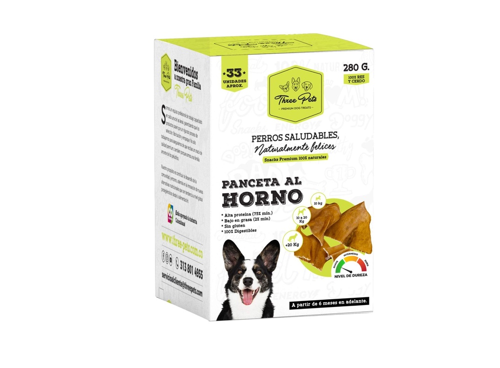 THREE PETS DOG SNACK CAJA PANCETA AL HORNO X 500 GR