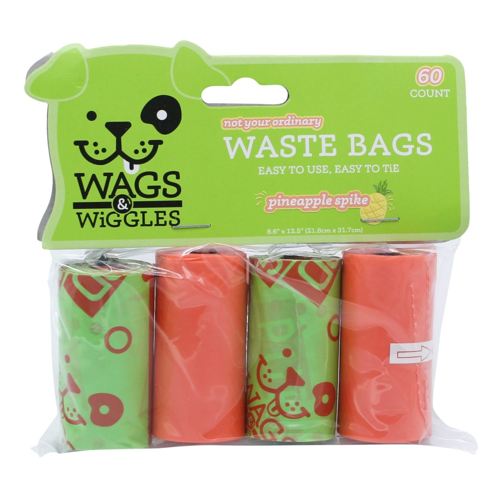 WAGS & WIGGLES BOLSAS PLASTICAS DESECHOS 4 ROLLOS 60 UND TOTAL PINA