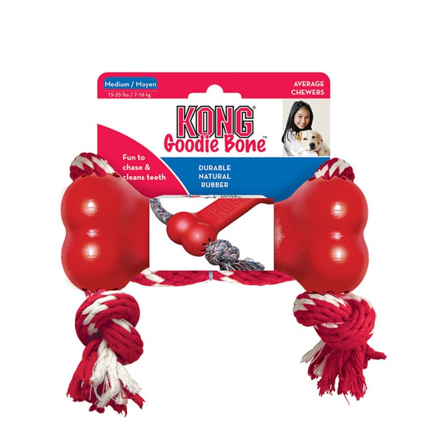 KONG PERRO CAUCHO CLASSIC HUESO CON LAZO MEDIUM